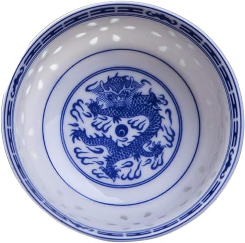 VENBER Servierschalen Reisschale Blau und Weiß Porzellan Geschirr Chinesisches Drachengeschirr Keramik Ramen Suppenschalen, 20,3 cm