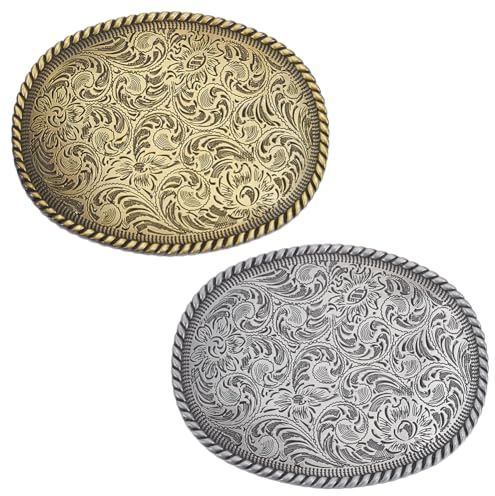 WEBEEDY 2 Farben Gürtelschnalle Mit Floraler Gravur Vintage-Western-Gürtelschnallen Goldene Und Silberne Blumenschnallen Für Cowboy-Kostüm Anzug Jeans Ledergürtel Krawatte, 8.4x6.5 cm