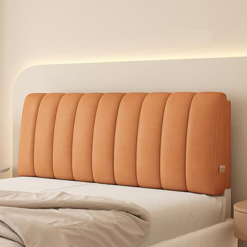 ZZYK Kopfteil,Gepolstertes Wandkissen,Keil Großes Rückenteil Doppeltes Kopfteilkissen Schlafzimmer,Etagenbettstütze, Rückenlehne Mit Abnehmbarem Bezug,Orange,Straps 79/King