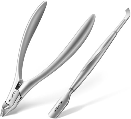 MR.GREEN Cuticle Nippers Innovate Cuticle Scissors Built-in Spring Clippers Trimmer Dead Skin Remover Manicure Beauty Tool (Cuticle Nipper+Manicure Pusher)