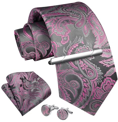 Enlision Herren Krawatten-Set Paisley Krawatte Einstecktuch Rosa für Männer - Feierlichkeiten, Jahreszeiten
