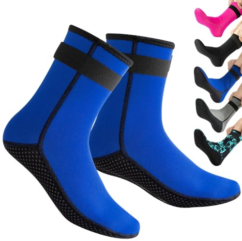 HINATAA 3MM Neoprensocken für Damen Herren, Tauchsocken Schnorcheln Socken, Warm schwimmsocken, Beachvolleyball Socken für Schnorcheln, Surfen, Schwimmen, Segeln, Tauchen, Wassersport (S, Blau)