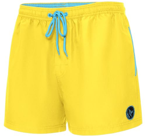 Ladeheid badbyxor herr med fickor bekväma simbyxor strandbyxor badmode för män vattenavvisande och snabbtorkande badshorts herr för simning strand eller pool LA40-199, GUL, L