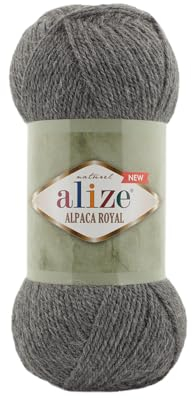 5 x 100 Gramm Alize Alpaka Royal Strickwolle, 500 Gramm Strickgarn einfarbig mit 15% Alpakawolle (196 grau)