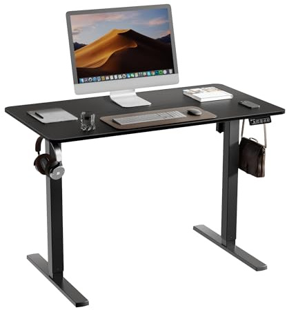 ERGOMAKER Höjdjusterbart Skrivbord med 2 Minnesfunktioner 110x60cm Svart | Elhöj- och sänkbart skrivbord, Sit-Stand 73-118cm, Robust stålram, Smart panel, Lamellskiva, 2 Krokar, Hemmakontor & Gaming
