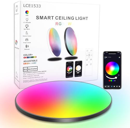 OPPEARL LED Deckenleuchte Dimmbar Flach Rund Schwarz 24W Deckenlampe mit Fernbedienung, RGB Steuerbar via App, 2700K-6500K Smart LED Deckenlampe für Schlafzimmer Kinderzimmer Büro Wohnzimmer Ø30CM