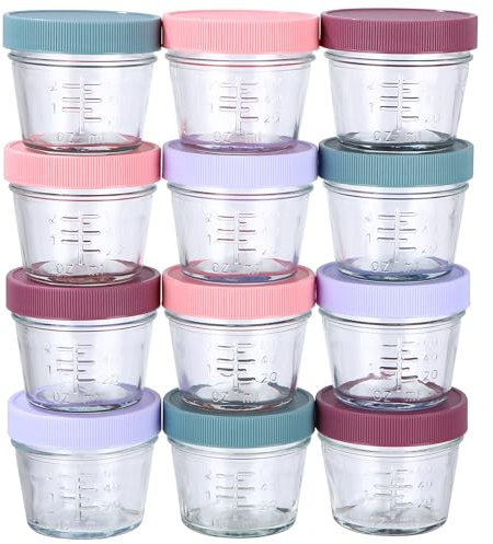 PERMUST 12 Pack tarros de vidrio para almacenamiento de alimentos para bebés | Envases pequeños reutilizables de 60 ml, almacenamiento en congelador con tapas | Bebés Niños Bebés