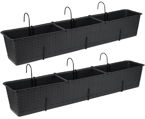 Tymar Blumenkasten Balkon mit Halterung, Balkonkasten, 2 Stück, Rattan, Pflanzkasten aus Kunststoff((2pack) Anthrazit, 80cm)
