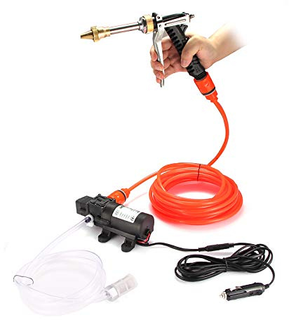 Car Washer Kit,100W Electrical Car Wash Pump Portable High Pressure 12V130PSI Car Washer Kit with Cigarette Lighter Adapter for Car, Garden, Pets Cleaning, Automatic On/Off Switch
