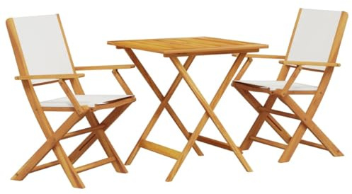 vidaXL Ensemble de Bistro 3 pcs Blanc crème Tissu et Bois Massif, Ensemble de Bistro de Jardin, Ensemble de Balcon, Ensemble de Meubles d'extérieur