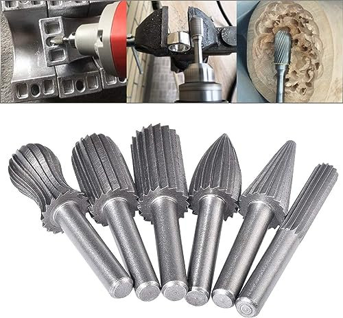 HOHXEN 6 Stück Hartmetall Frässtifte Set 6mm Schaft, 1/4'' Schaft Wolframcarbid fräser Hartmetall Rotary Frässet Frässtifte für Schneidschleifer, Metallschnitzen, Polieren, Gravieren, Bohren