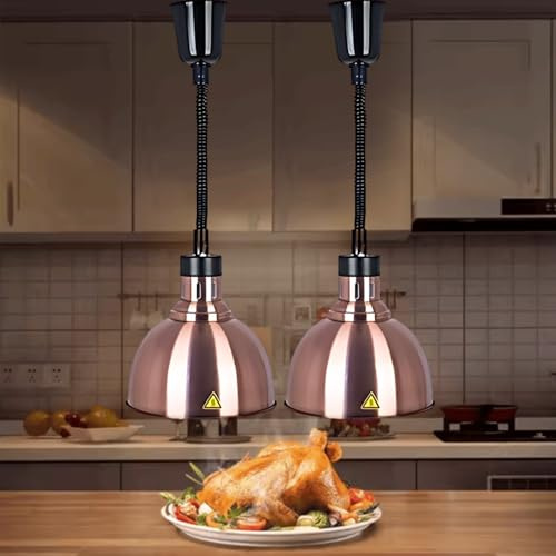 Aocay Lampe Chauffante Cuisine Professionnelle(B-25cm, 2 Pièces) | Lampe Chauffe Plat Cuisine Restaurant Buffet Hauteur Réglable, 250W Lampe Chauffante Alimentaire Restaurant, 19/25cm Diamètre
