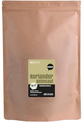 Wohltuer Graines de coriandre bio de qualité alimentaire + régional du sud de l'Allemagne + paquet de 400 g