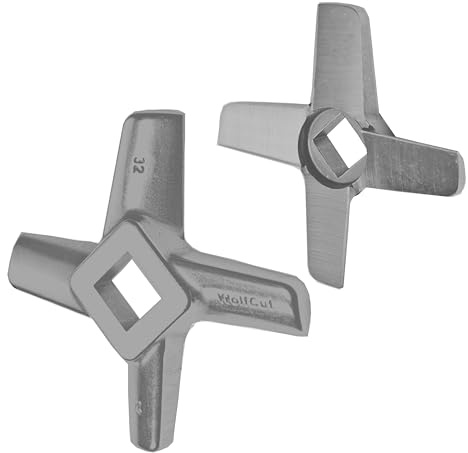 Wolfcut Lame cruciforme en acier compatible avec toutes les marques de hachoir à viande courantes de taille 32 Bizerba, Kolbe, Omega, etc. Couteau en acier à outils pour hachoir à viande hachée
