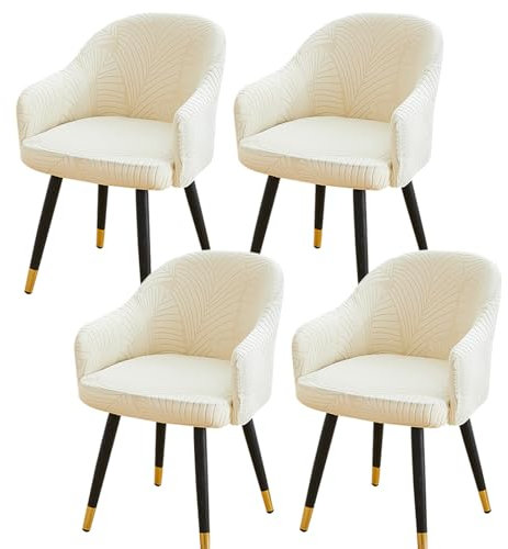 Generisch Stuhlhussen mit gebogener Rückenlehne, Stuhlhussen für Esszimmerstühle, Stuhlhussen für Schreibtischstühle, Schonbezug mit Armlehnen-Beige||4PCS