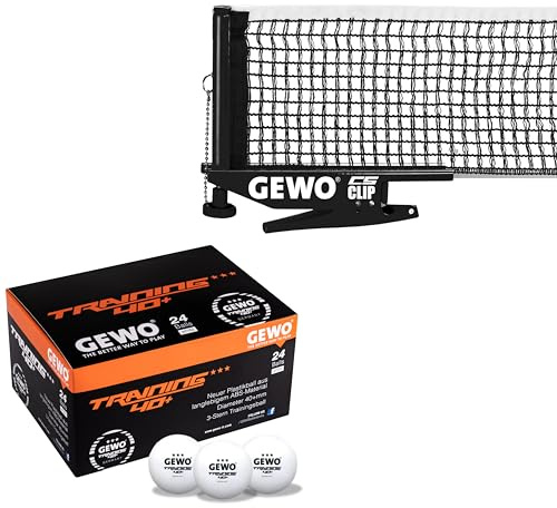 GEWO CS Clip Tischtennisnetz - Robustes Tischtennis-Netz für die Tischtennisplatte - Metallgarnitur zum Klemmen mit Höhenverstellschraube und strapazierfähiger Netzstruktur, schwarz, 152,5cm lang