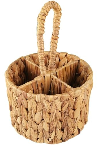 vepoty Wicker Flatware Basket Divided Utensil Caddy Kitchen Flatware Organiser Rattan Storage Box for Storing Forks Knives Spoons