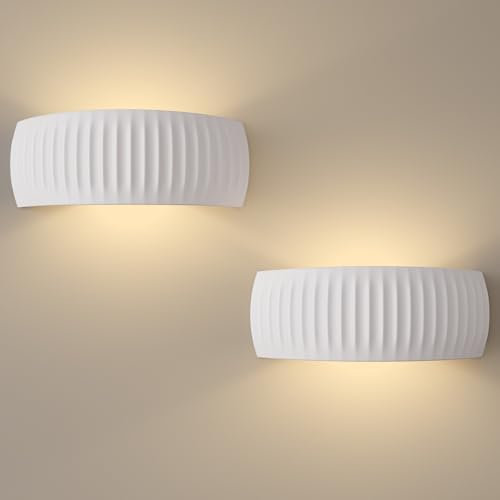 Lot de 2 appliques murales LED d'intérieur - 6 W - 30 cm - Décoration en plâtre - Lampe murale moderne - Blanc chaud - 4000 K - Pour salon, chambre à coucher, couloir, escalier - Classe énergétique D