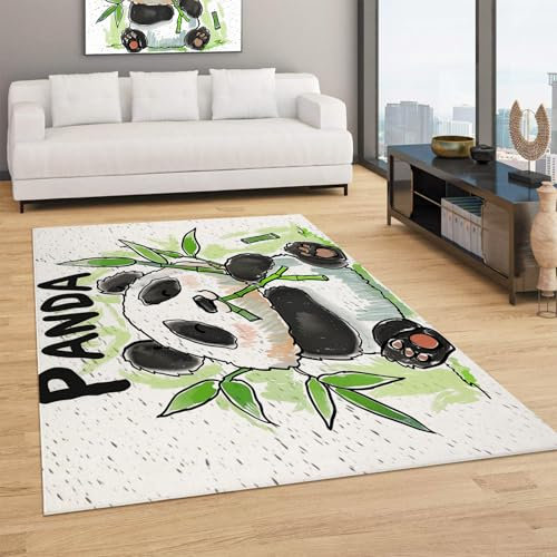 Waschbarer Teppich Wohnzimmer Carpet - Schlafzimmer Kurzflor Süße Tiere Home Teppich rutschfest Weich Panda Frisst Bambus Teppiche, Für Esszimmer Küche Flur Büro 160×230Cm Flur Carpet