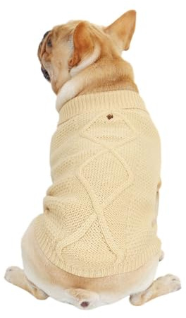 FANSU Hundepullover Twist Weaving Hunde Pullover Waschbar Hundepulli Strick Pullover Hunde Shirt Elastisch Wärme Hunde Pullis, Strickpullover für Corgi Dackel (M,Beige)