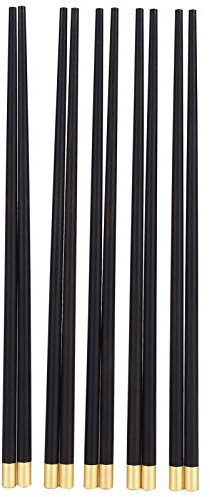 Juego de Palillos Chinos Tradicionales Africanos, Madera Negra con Incrustaciones de 'Fu' en Cobre, Alta Calidad, Ligero, Diseño Elegante, Caja con 5 Pares