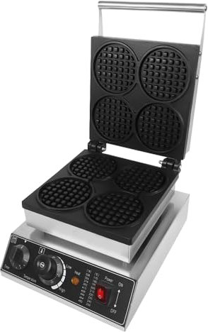 Wulimasun gofrera multifunción 1750W máquina de gofres comerciales anti adhesivo máquina profesional control de tiempo y temperatura 50~300℃ (4 cuadrícula circular)