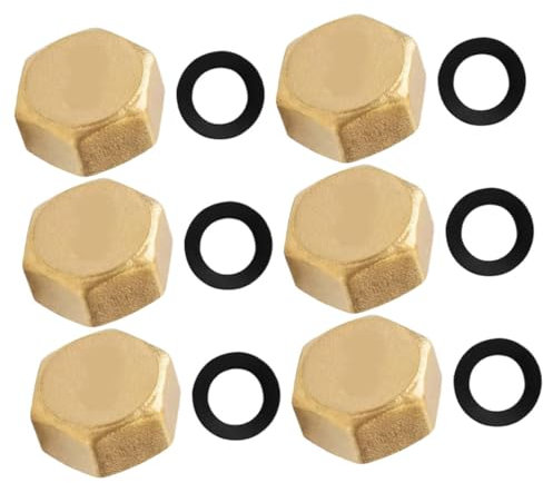 TOBBOMEY 6pcs 1/2 Brass Female Threaded Pipe End Caps for Garden Hose Repair, Outdoor Plumbing Stop Caps with Washers, Sturdy Plumbing Fittings for Water Valve Protection