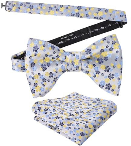 Alizeal Herren Set aus Fliege und vorgebundenem Einstecktuch mit Blumendruck - Formale Accessoires für Hochzeit, Geschäftsfeier, One size