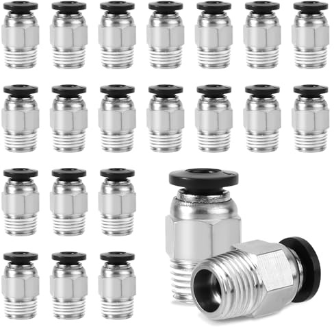 BOXOB 20stk PC4-M10 Pneumatische Verbindungsfittings, Push-to-Connect Gerade Männlich PTFE Schlauchkupplung 3D-Drucker Zubehör für Pneumatische Systeme & Langstrecken-Extrusion