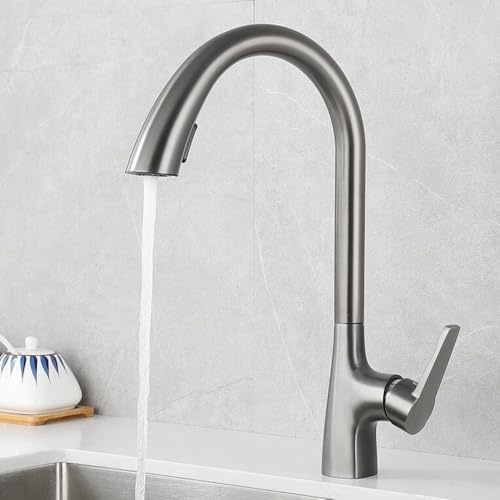 Ausziehbarer Küchenmischer-Wasserhahn, Messing-Spüle-Wasserhahn, heißes und kaltes Wasser, Einhand-ausziehbarer Küchenarmatur, Grau