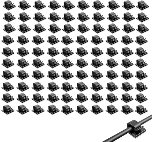 100 Pcs Black Cable Clips Adhesive Holder Clips Self Adhesive Cable Clipsfor Car Dash Cam Home Office Tidy Clips with Strong Sticky Backing Stick On Cable Organizers
