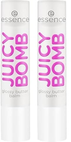 Essence Cosmetics essence JUICY BOMB glossy butter balm baume à lèvres, naturel, sensation de rosée (2.5g) (Lot de 2)