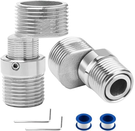 DBALL 2 Pieces Offset Fitting Hybrid Faucet Adjustable Length Bending Leg Tilt 360 Degree Rotating Pipe Fitting Offset Eccentric Screw Angle Faucet for Wall Mounted Faucet