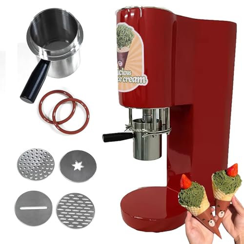 flatpincololee Gelatiera Versatile 4 in 1 con 4 stampi, Macchina per Dessert in Acciaio Inox/capacità 420 ml, Macchina per Il Ghiaccio Commerciale Italiana per gelaterie e pasticcerie,Red