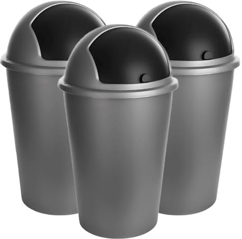 SUSTANIA 3er Mülleimer Küche 50 L mit schwarzem Schiebedeckel Ø 40cm x H 68cm – Abfalleimer groß aus Kunststoff – Müllbehälter geruchsdicht – Made in Europe