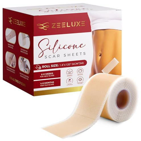 Silicone Scar Sheets, Scar Tape, for Surgical Scars (1.6x 120 Roll-3M) C-Section Recovery & Post-Surgery Care, Tummy Tuck, and Acne, keloid bump removal, scar stretch mark removal