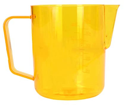 Pichet de mousseur de lait professionnel 600 ml Puche à vapeur à café en acrylique avec poignée ergonomique et bec de précision pour les lattes de qualité barista et les (Jaune)
