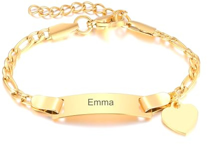 Gamtic Bracelet Personnalisé Prénom pour Filles Bébé - Mignon Charms Bracelets Cerises Fraises Coeur Papillon Chaine Réglable Bijoux Enfant Cadeaux Baptême Naissance Anniversaire (3. Or, Coeur)