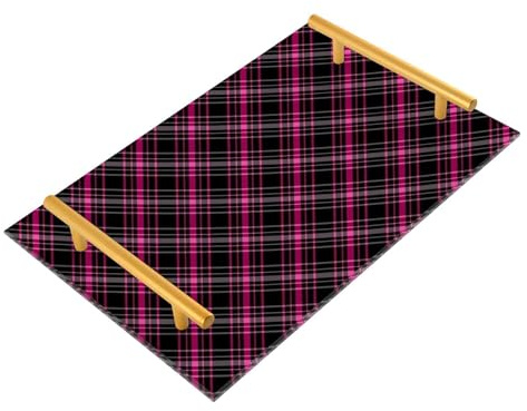 Plateaux décoratifs en plastique noir et rose à carreaux avec poignées, plateau de service pour bijoux, parfums, plateaux, bandeja de plastico para desayuno