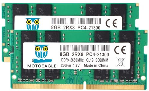 Module de mémoire RAM pour ordinateur portable et notebook 16 Go (2 x 8 Go) DDR4 2666 MHz, PC4-21300, PC4-2666V, 2RX8 CL19, SODIMM, 1,2 V, 260 broches, non-ECC