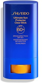 Shiseido Ultimate Sun Protector Clear Stick SPF 60+ - Invisible, Portable Sunscreen for Face & Body - Visibly Improves Fine Lines, Smoothness & Skin Tone - Non-Comedogenic, All Skin Types - 20 g