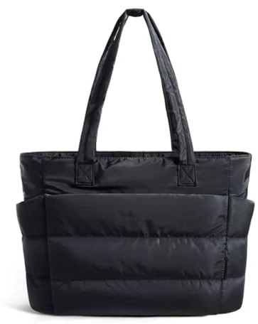 Homefantasy Tote Bag Mujer, Grande Puffer Tote Bag, Bolso De Hombro Puffer Acolchado Suave Y Acolchado Con Cremallera, Para Uso Diario, Deporte, Viajes Y Escuela(Negro)