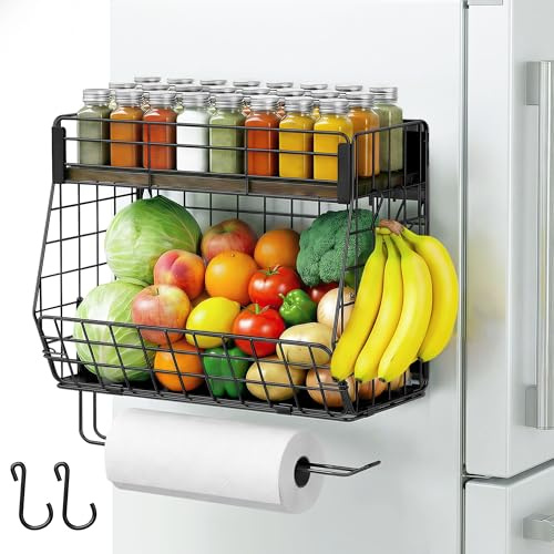 CCWOFF Magnetic Shelf for Fridge with Paper Holder, Fruit Potato and Onion Storage Bins, Pantry Organizers & Storage, Large Container Magnetic Spice Rack for Refrigerator, Kitchen Counter, Cabinet | Kitchen Storage and Organizer, Full‑Enclosed Magnetic Shelf 33 lbs for Laundry, Pantry, Coffee Bar and RV