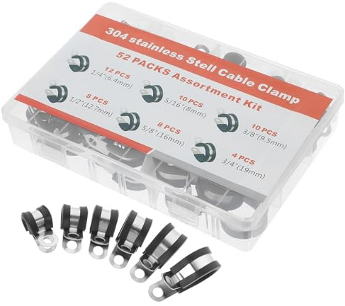 PRETYZOOM Rubber Cushion Pipe Clamps Kit with Doubleriveted Edges and 6.5mm Mounting Hole 52pcs Stainless Steel for Noise Reduction and High Temperature Resistance Suitable for Pipes