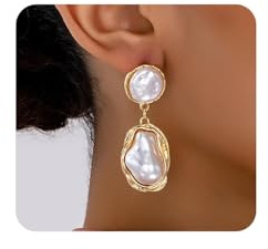 Orecchini a Goccia con Perle Barocche da Donna, Orecchinidi Perle Geometrici Oro, Adatti a Donna e Ragazze per il Tragitto Casa-Lavoro, lo Shopping e gli Appuntamenti