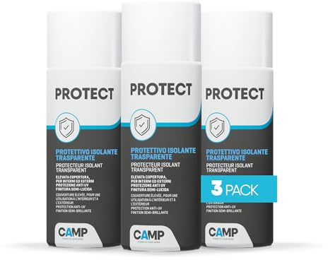 CAMP Protect Spray - Vernice Trasparente per Legno Isolante e Protettiva, Vernice Spray per Metallo Legno e Plastica Impermeabilizzante, Ripristina e Ravviva le Superfici, Essiccazione Rapida, 3x400ml