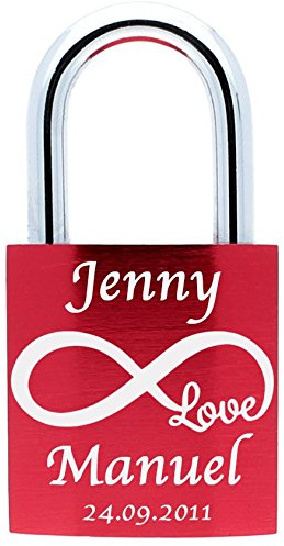 ♥ LoveGoals Liebesschloss mit Gravur und 2 Schlüsseln, Individuell graviert, Geschenk für Paare und Verliebte, Mit Geschenkbox, Motiv M044, (Rot)