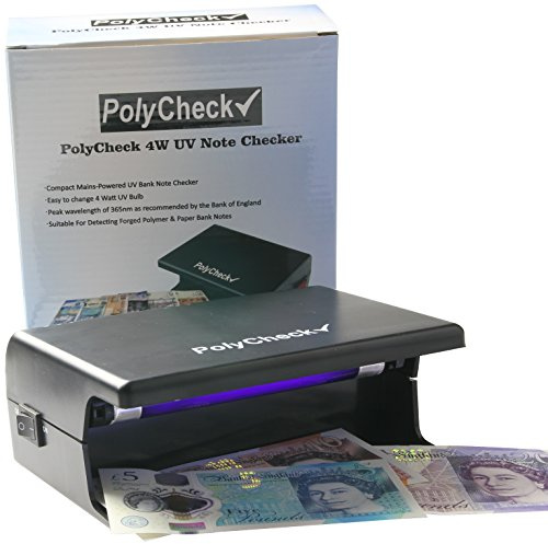 PolyCheck UV-Geldnoten-Prüfgerät, mit einfach austauschbarem 4-W-Leuchtmittel, erkennt gefälschte Polymer- & Papier-Banknoten, mit UK-Stecker