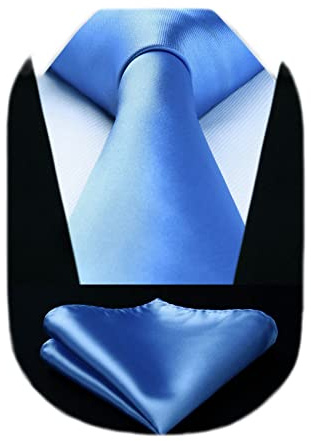 HISDERN Krawatte Extra lange Einfarbig Hellblau Herren Krawatte Taschentuch Business Party Einfarbig Krawatten Elegant Hochzeit Krawatte & Einstecktuch Set