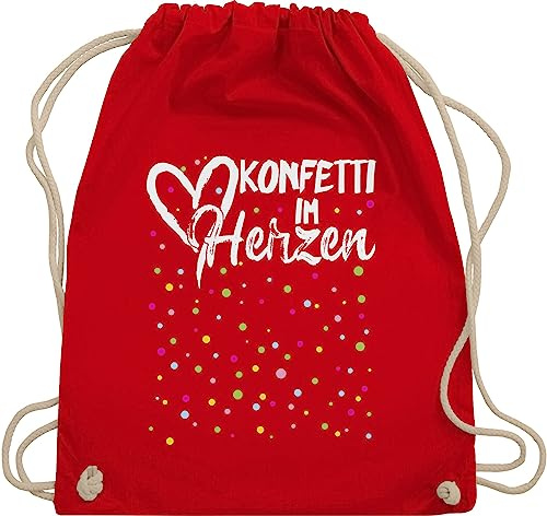 Turnbeutel Rucksack - & Fasching - Taschen - Konfetti im Herzen Karneval I - Unisize - Rot - tasche für wurfmaterial karnevalsbeutel faschings herz beutel sportbeutel karnevalstasche karnevals